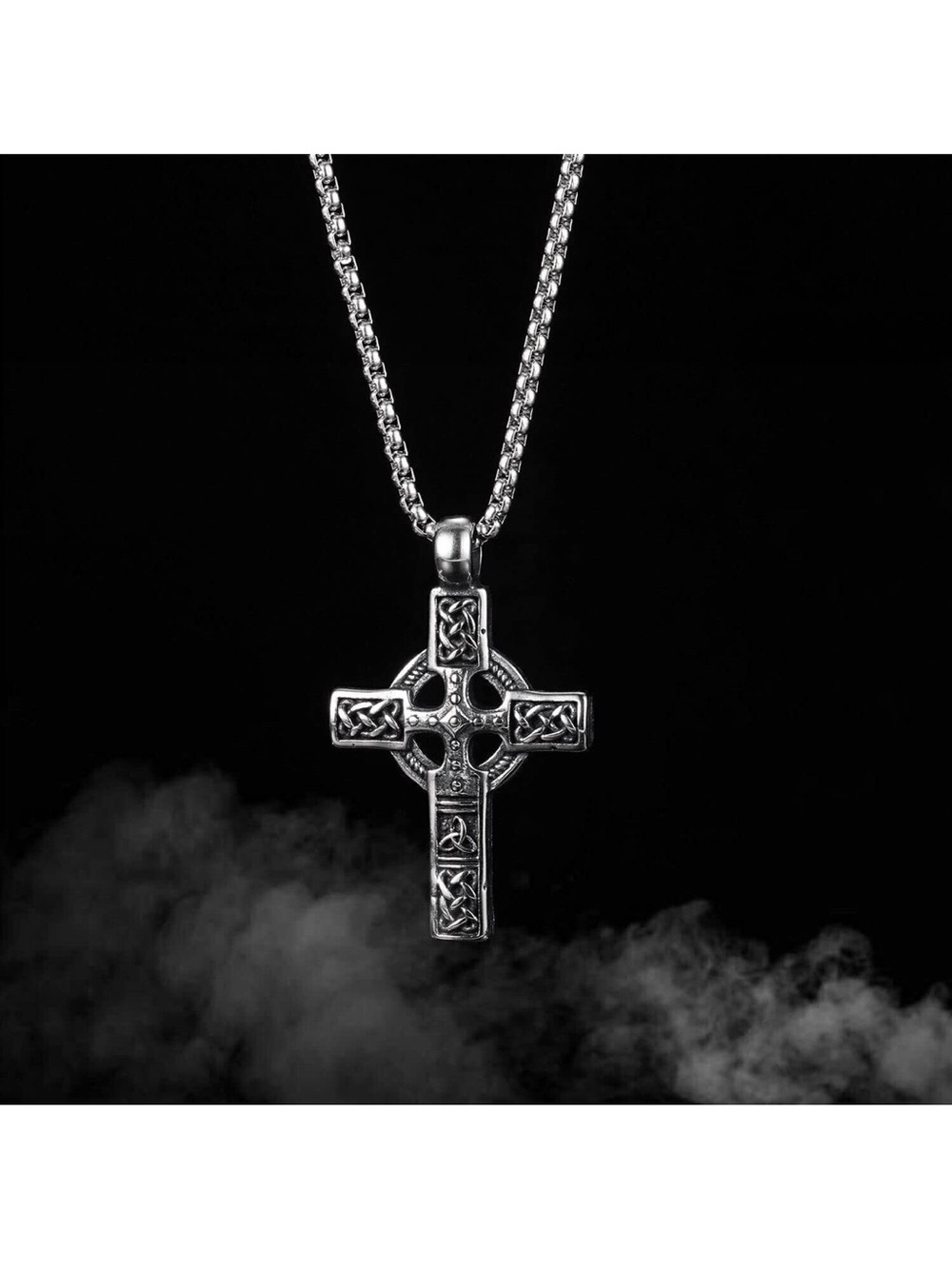 Men's Celtic Trinity Knot Cross Pendant Necklace - Silver Tone C58 - Picture 2 of 8